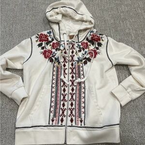 Driftwood Cream Floral Embroidered Hoodie